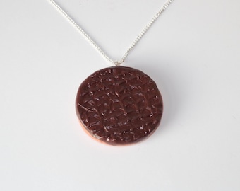 Chocolate Digestive Biscuit Necklace - Very Realistic Biscuit Charm on Silver Plated Chain