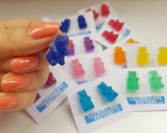 Gummy Bear Colourful, Kawaii, Resin Stud Earrings - Cute Alternative fairy kei fashion