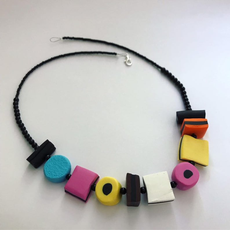 Chunky Liquorice Allsort Necklace Beaded Sweetie Necklace Etsy