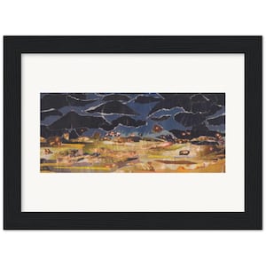 Night Sky Collage Print Wooden Framed Poster, Skyline Picture, Cityscape, Cloudscape, Collage Art, Unique Artwork