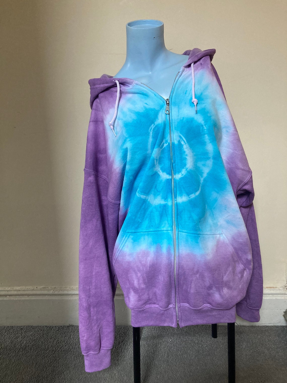 hyfve oversized tie dye print hooded maxi jacket