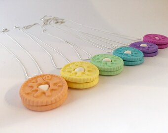 Pastel Jammy Dodger Necklace: Quirky Polymer Clay Biscuit Jewelry