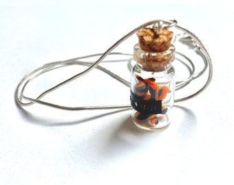 Halloween Candy Necklace: Handmade Polymer Clay Sweets in Glass Bottle