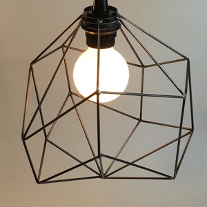 Geometric lighting, pendant light, plug in pendant, fabric cord, edison light bulb, swag light, indistrial cage light, asymmetric lighting image 3