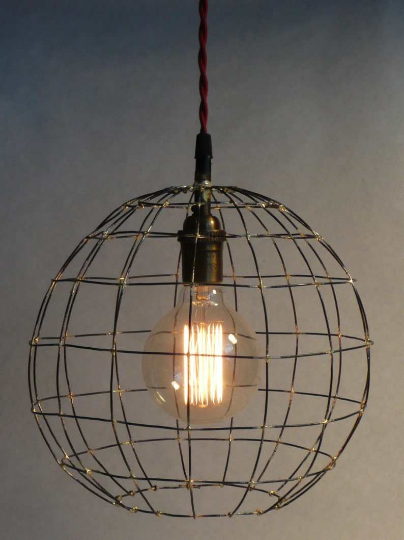 Orb pendant light sphere hanging light round metal caged ...