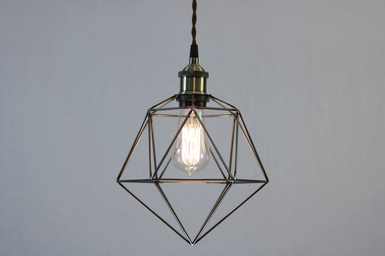 Modern Geometric Pendant Light Cage 12 Feet Of Twisted Brown Image 0