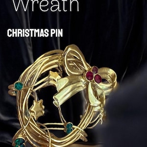 Vintage Christmas Rhinestones Enamel Brooch Pins. Bundle of4 (wreath, santa, nutcracker, holly)
