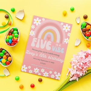 Five is a Vibe Retro Rainbow Customizable Invitation