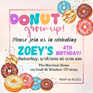 Donut Grow Up Customizable Birthday Invitation