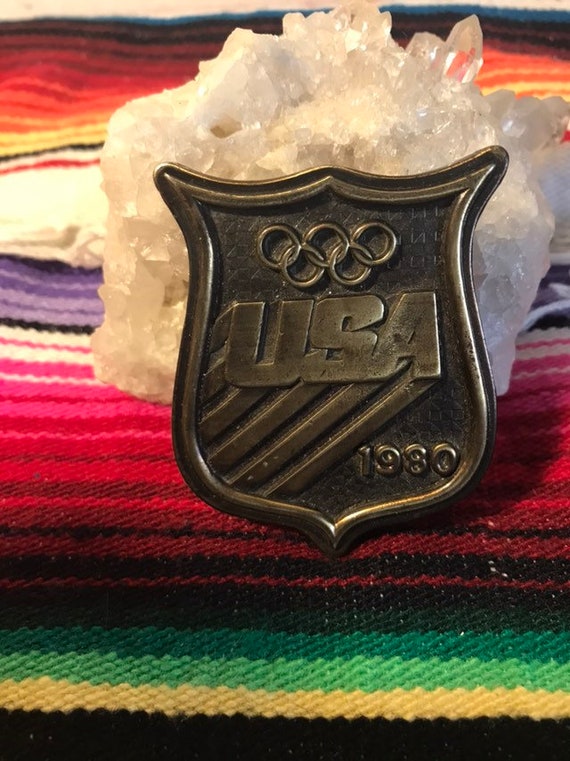 Vintage 1980's USA Olympics small Belt Buckle