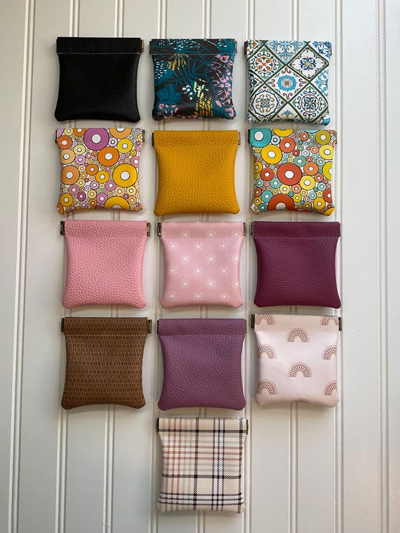 Faux Leather Earbud Holder: Medium Accessory Pouch, Flex Frame Pouch, Coin Purse