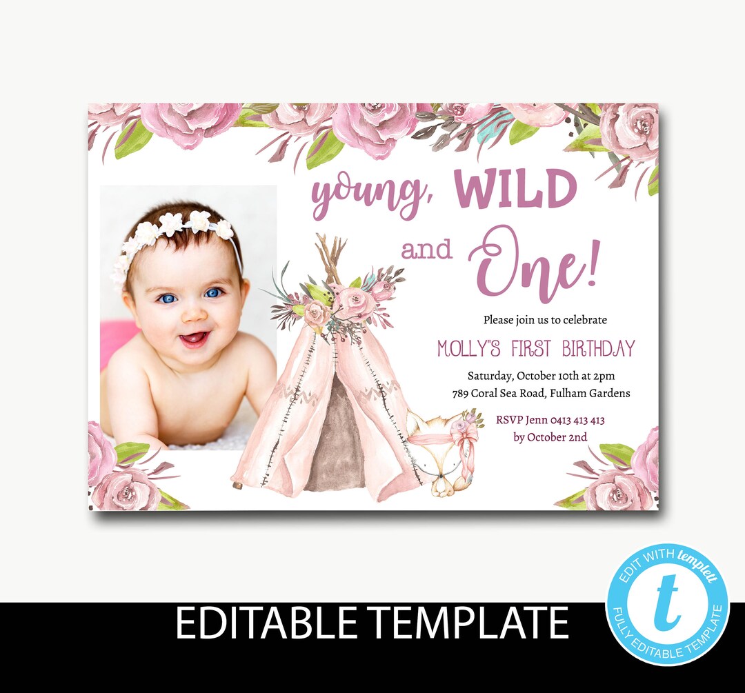 First Birthday Invitation Girl/teepee Birthday Invitation/wild One