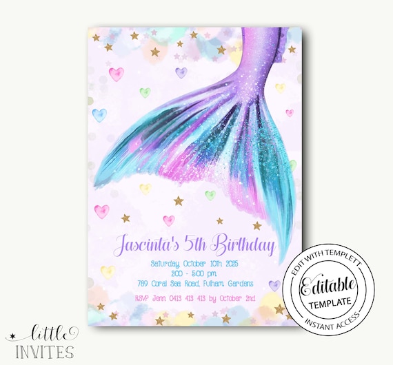 Mermaid Tail Birthday Invitation/pool Party Birthday Etsy