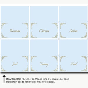 Place Card Template Instant Download/tent Card/placecards/blue and Gold ...