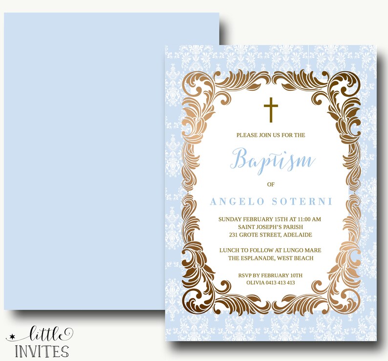 Baptism Invitation boyInstant DownloadChristening inviteblue damaskInstant DownloadEditable templateHoly CommunionConfirmation-Angelo