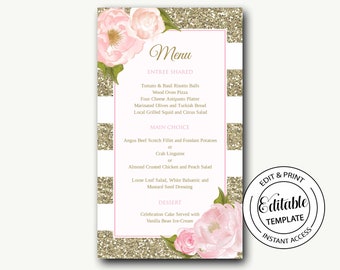 Menu template editable template/Menu instant download/floral Editable Menu file/printable/First communion/baptism-Lulu flower