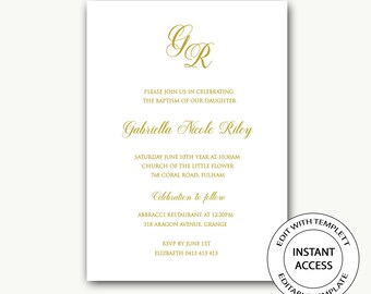 Baptism invitation girl/Unisex Baptism Invitation/Instant Download/Baptism Invitation Boy/Editable template/christening/Communion-Gabriette