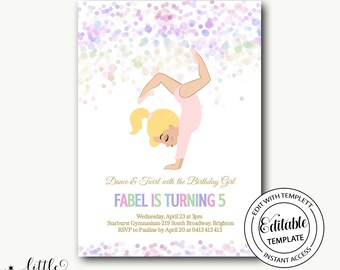 Gymnastic birthday invitation/jump and play invitation/dance and twirl invitation/dance invitation/Editable Template/printable-Fabel