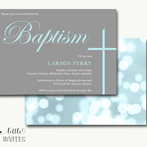 Boys Baptism Invitation instant download/Elegant baptism invitation/printable/Blue and gray/Confirmation/First Holy Communion-Twins-Larson image 2