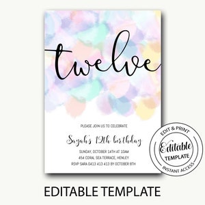 13th birthday invitations/gold birthday invitations/Teen birthday invitations/Instant download/Printable/Editable template-Sayah