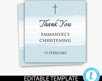 Baptism favor tag blue and white/Instant Download/editable template/thank you tags/bonbonniere/favor tag/christening/Holy Communion-Emmanuel