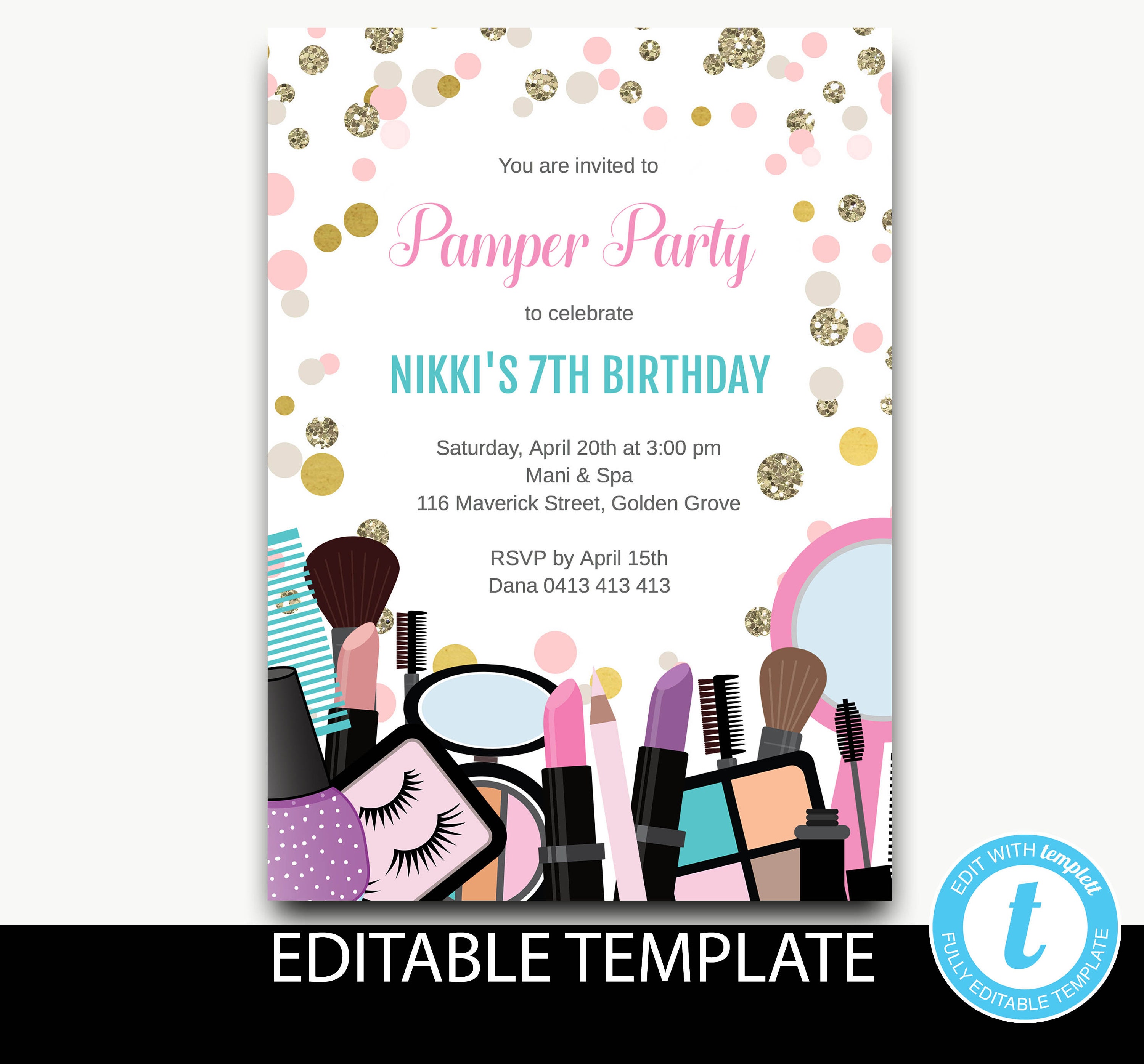 PAMPER PARTY INVITATIONS SPA BIRTHDAY INVITE BEAUTY FACIAL PARTY SUPPLIES GIRLS 