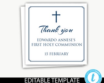 Baptism favor tag blue and white/Instant Download/editable template/thank you tags/bonbonniere/favor tags/christening/Holy Communion-Edwardo