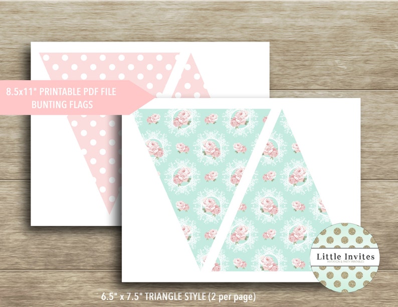 Bunting Flags/Pennant Flags/Banner Flags/Instant Download/DIY Printable/Shabby Chic Flags/Birthday Flags/Baby Shower Flags/High Tea Flags image 1