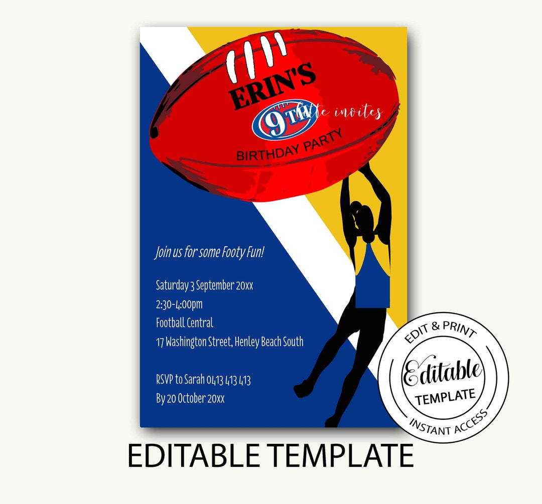 Football Invitation/australian Football Birthday Invitation/aussie