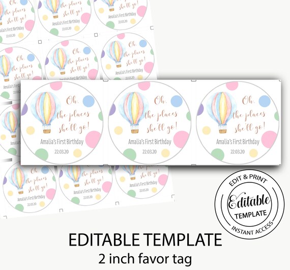 Hot Air Balloon Favor Tag/loot Bag Printable Tags/circle - Etsy