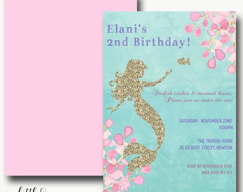 Mermaid invitations instant download/mermaid baby shower invitation/gold glitter mermaid/mermaid birthday invitation/Editable template-Elani