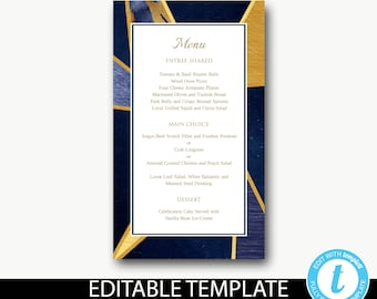 Menu template Instant Download/Menu instant download/Editable Menu file/navy blue and gold menu/printable/Editable template-Carlo