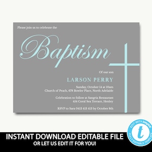 Boys Baptism Invitation instant download/Elegant baptism invitation/printable/Blue and gray/Confirmation/First Holy Communion-Twins-Larson image 1