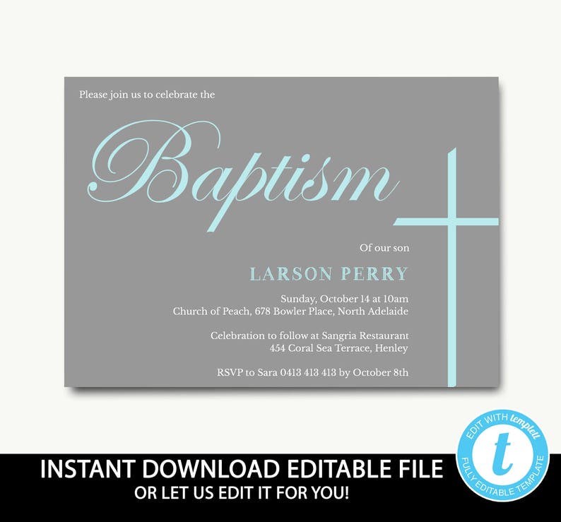 Boys Baptism Invitation instant download/Elegant baptism invitation/printable/Blue and gray/Confirmation/First Holy Communion-Twins-Larson image 1