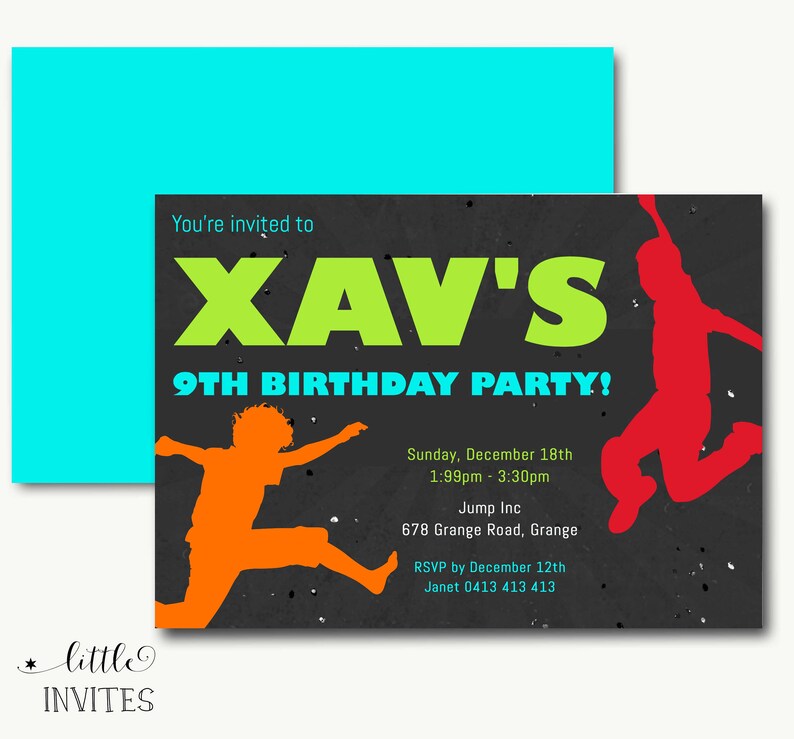 Trampoline birthday invitationJump invitationbounce invitationboys birthday invitationchalkEditable templateInstant download-Xav