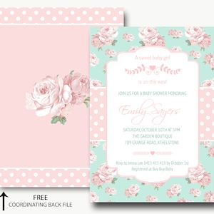 baby shower invitation girl instant download /Shabby Chic Invitation/High Tea Invite/kitchen tea/Editable template/Instant download-Emily