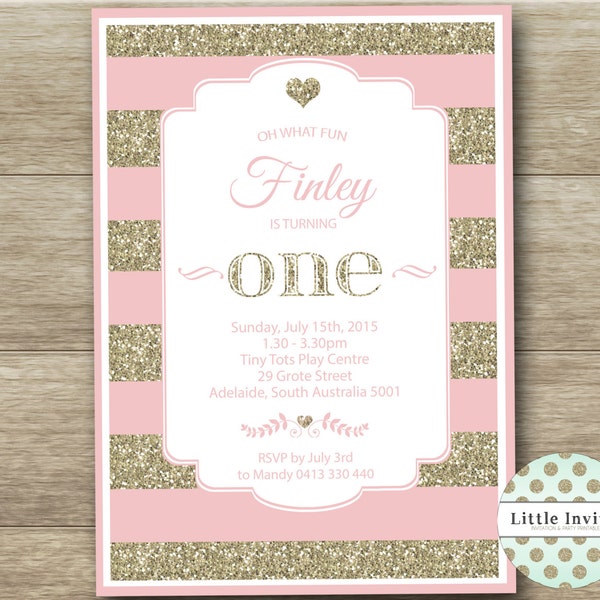 Pink and Gold Birthday/Pink and Gold Glitter Invitation/Pink and Gold first birthday invitation/Girl Birthday Invitation/First Birthday 1st