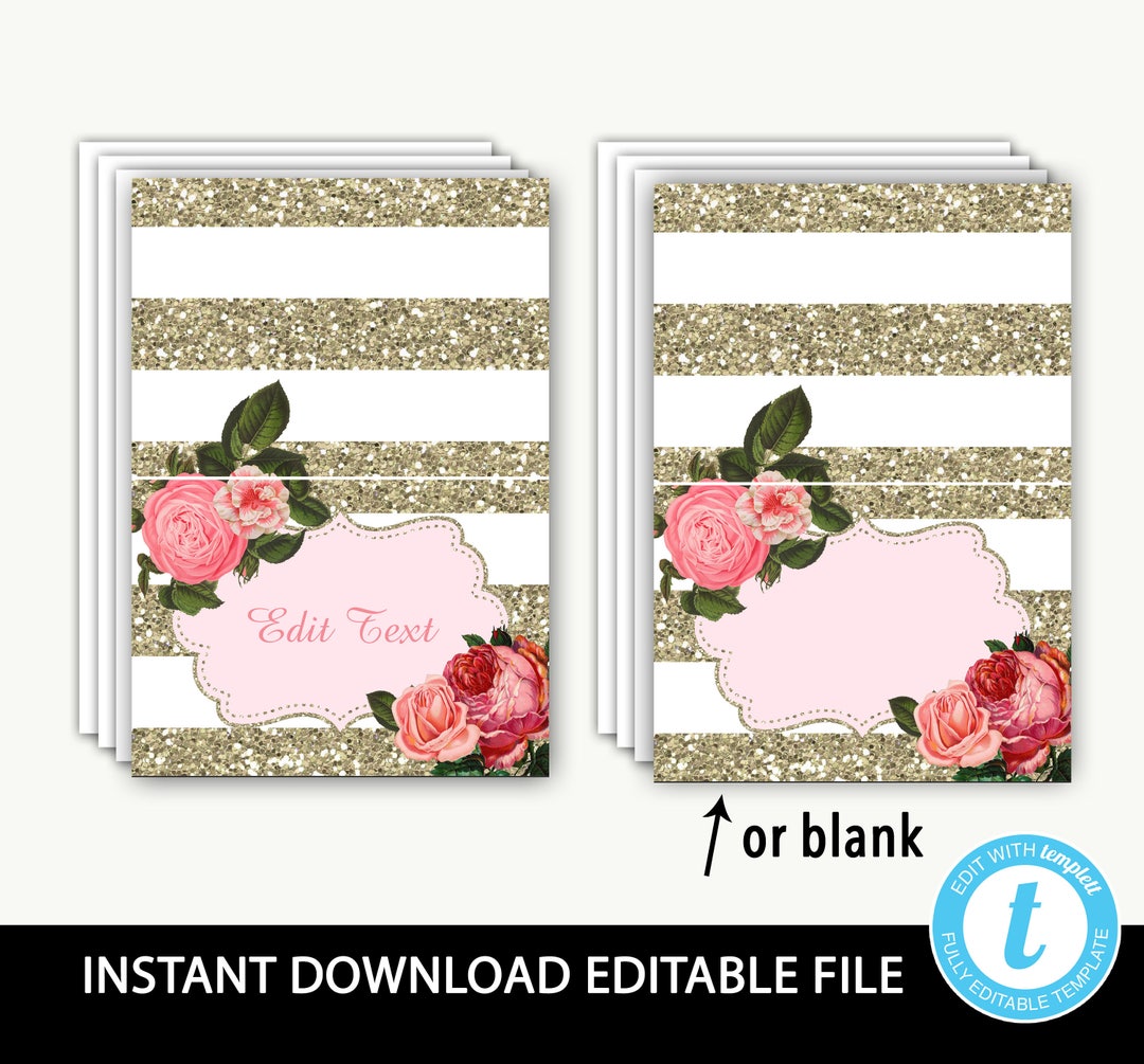 Place Card Template Instant Download/tent Cards/placecards/pink and ...