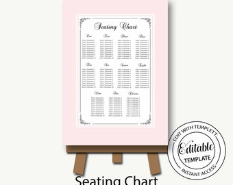 Seating Chart/Pink and White/A1 Seating Chart/Welcome Sign/Editable Seating Chart/Instant Download/Baptism/First Birthday/Baby Shower-Mila