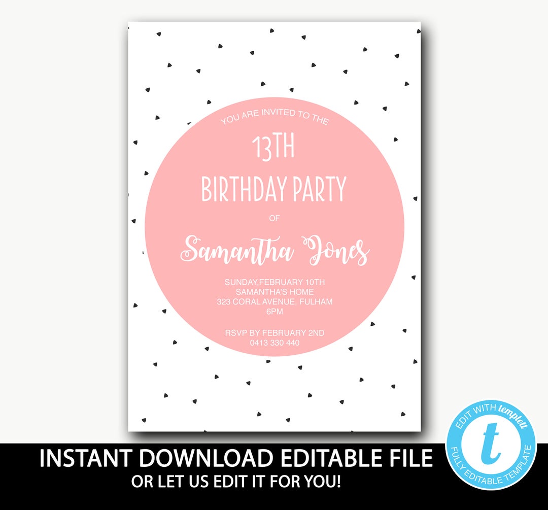 Teen Birthday Invitations/teen Birthday Invitation Instant Download ...