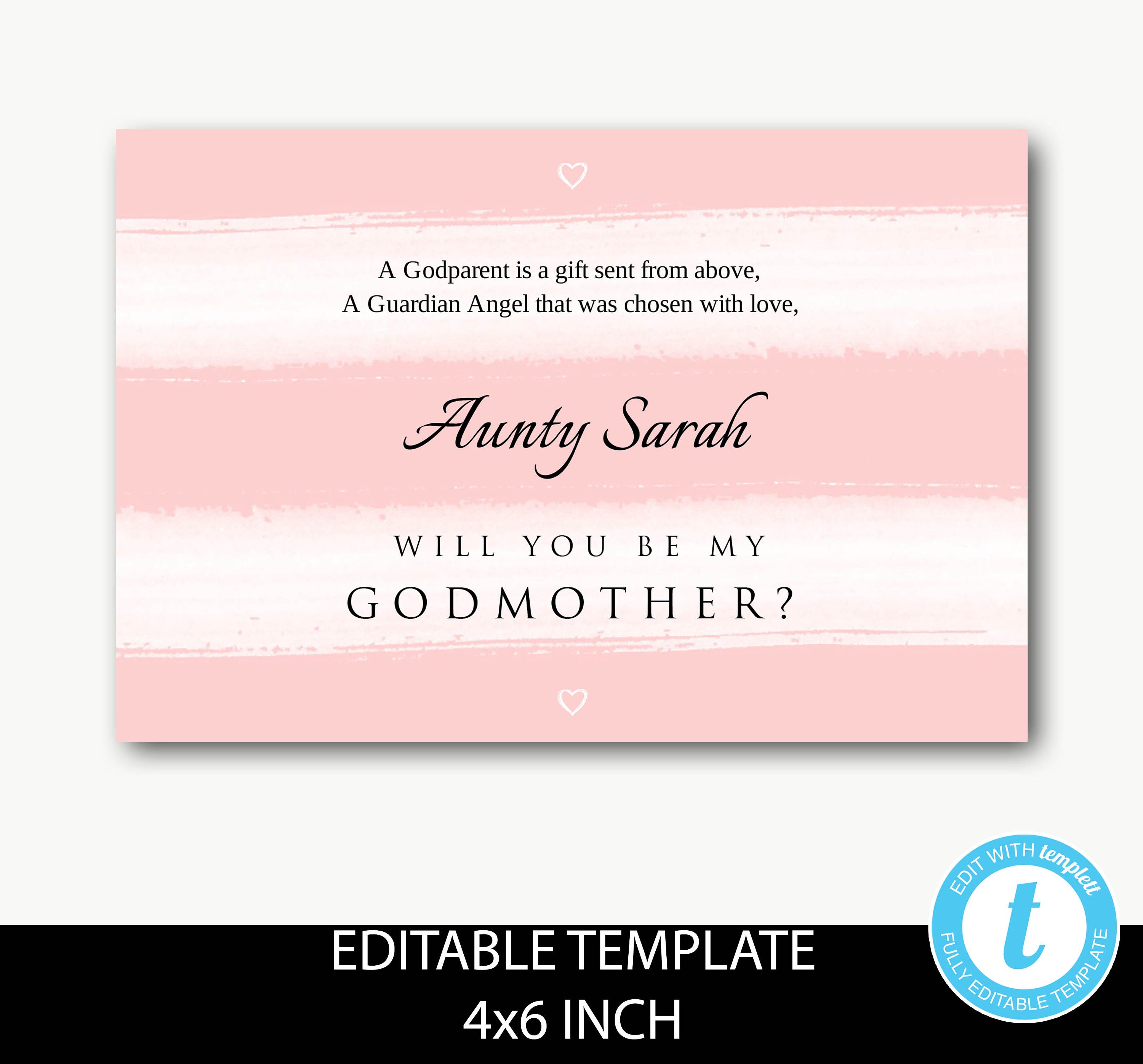 Will you be my godmother/godparent proposal card/godmother proposal/godfather proposals/baptism card/thank you/editable template/Loretta