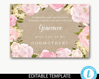Will you be my godmother/godparent proposal card/godmother proposal/godfather proposals/baptism card/thank you/editable template-Genevieve