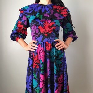 70s floral dress | polyester flower power collared dress