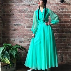 vintage 70s MISS ELLIETTE maxi dress | long sleeve chiffon cocktail gown