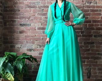 vintage 70s MISS ELLIETTE maxi dress | long sleeve chiffon cocktail gown