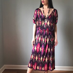 vintage 70s MISSONI dress | silk IKAT print dress | orange label multi color dress