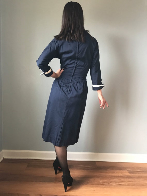 50s dress | navy sailor wiggle dress | pinup dress - image 4