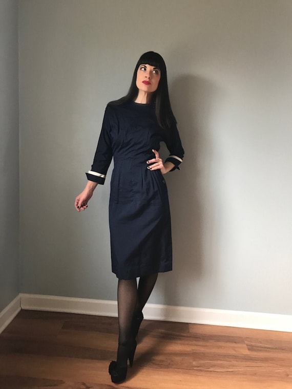 50s dress | navy sailor wiggle dress | pinup dress