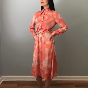70s LANVIN floral print shirt dress butterfly collared coral long sleeve dress image 5