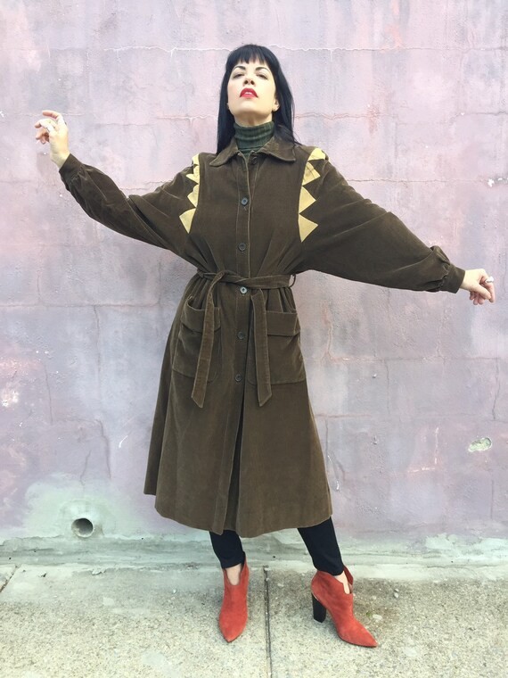 vintage 80s VALENTINO brown corduroy belted trench